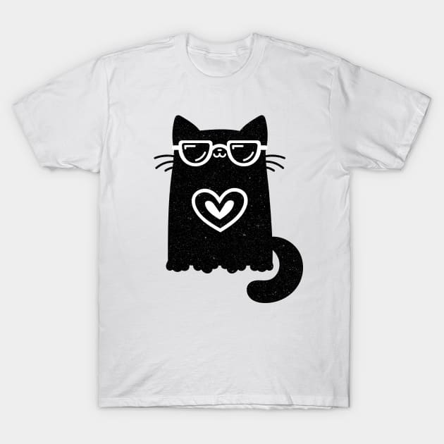 Black cat wearing sunglasses T-Shirt by Nikamii